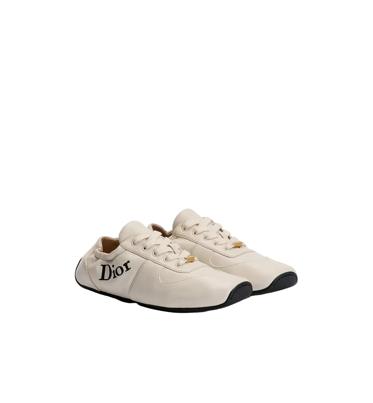 White sneakers with 'Dior' logo on a light gray background