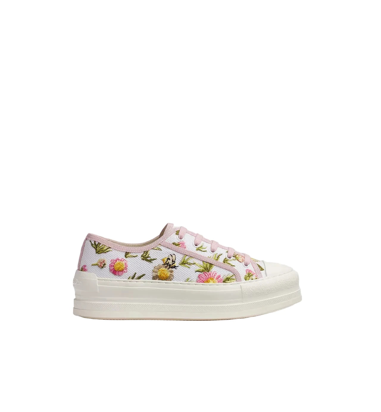 Floral embroidered sneaker on a light gray background