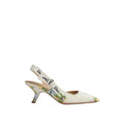 Floral high-heeled shoe with Dior branding on a white background