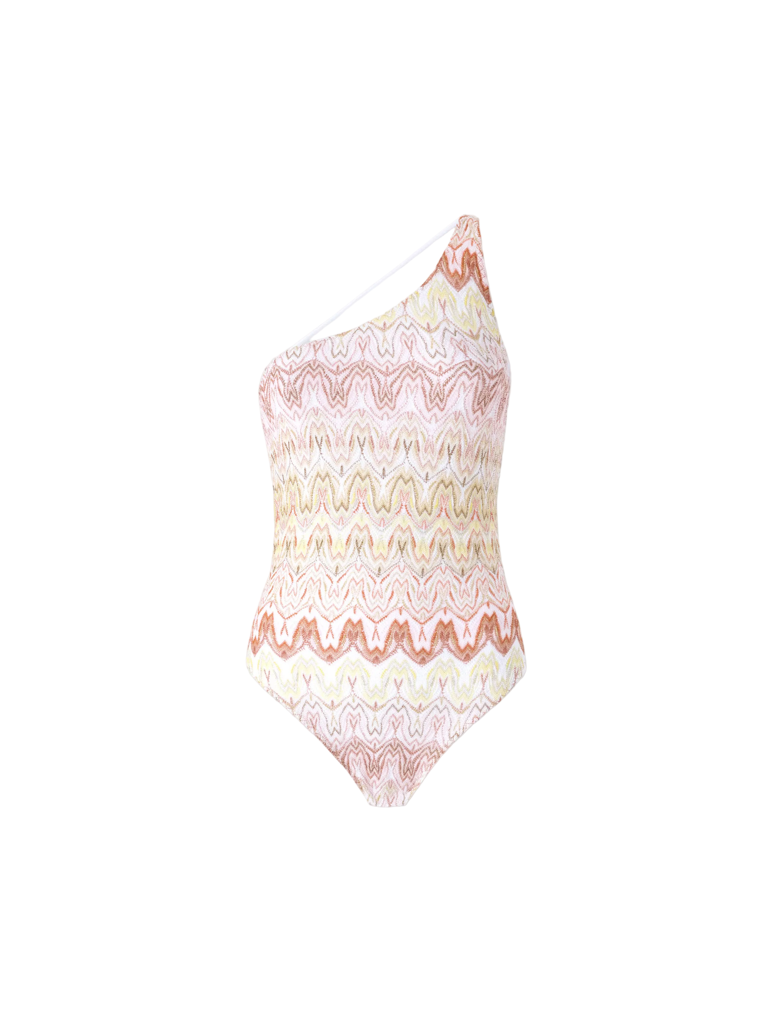 One-piece swimsuit with a pattern on a light gray background