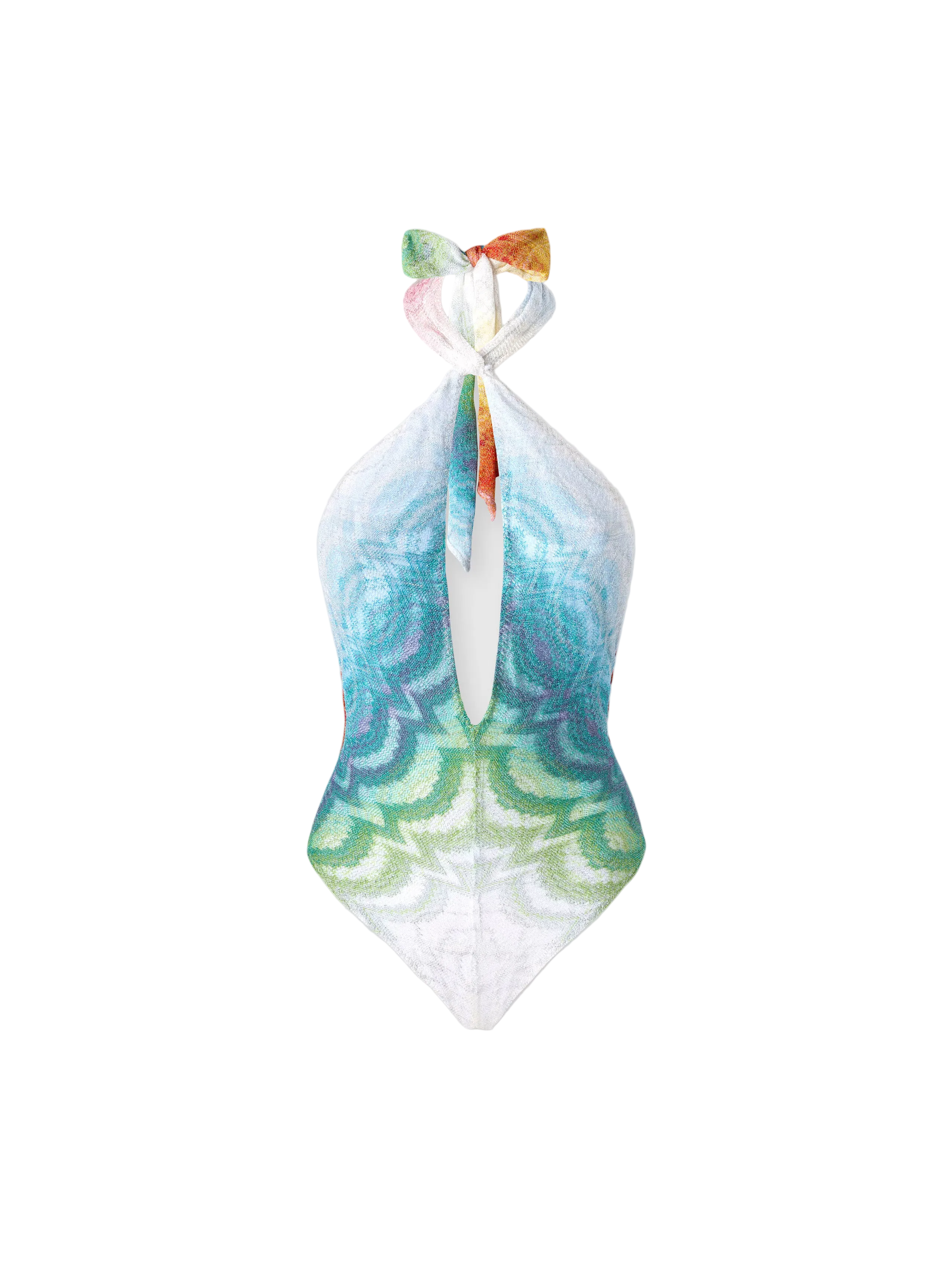 Colorful tie-dye swimsuit on a white background