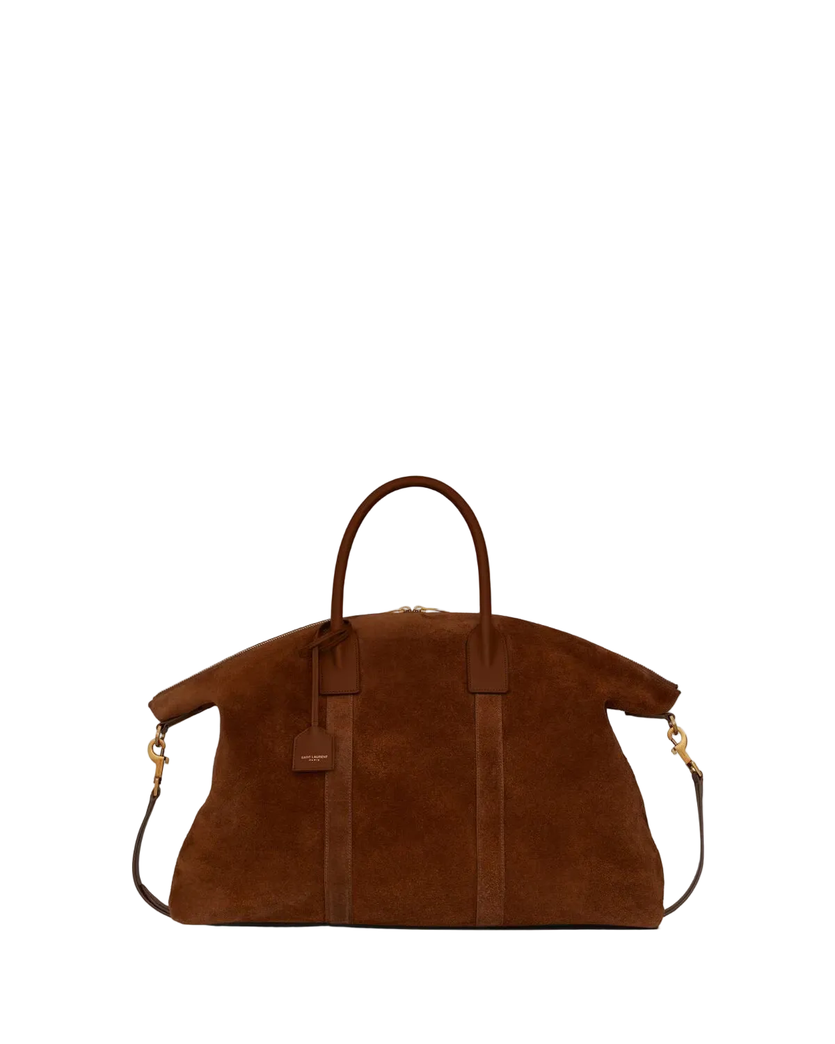 Brown leather handbag on a white background