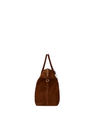 Brown leather backpack on a white background