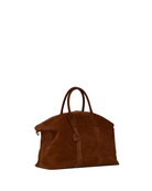 Brown leather bag on a white background