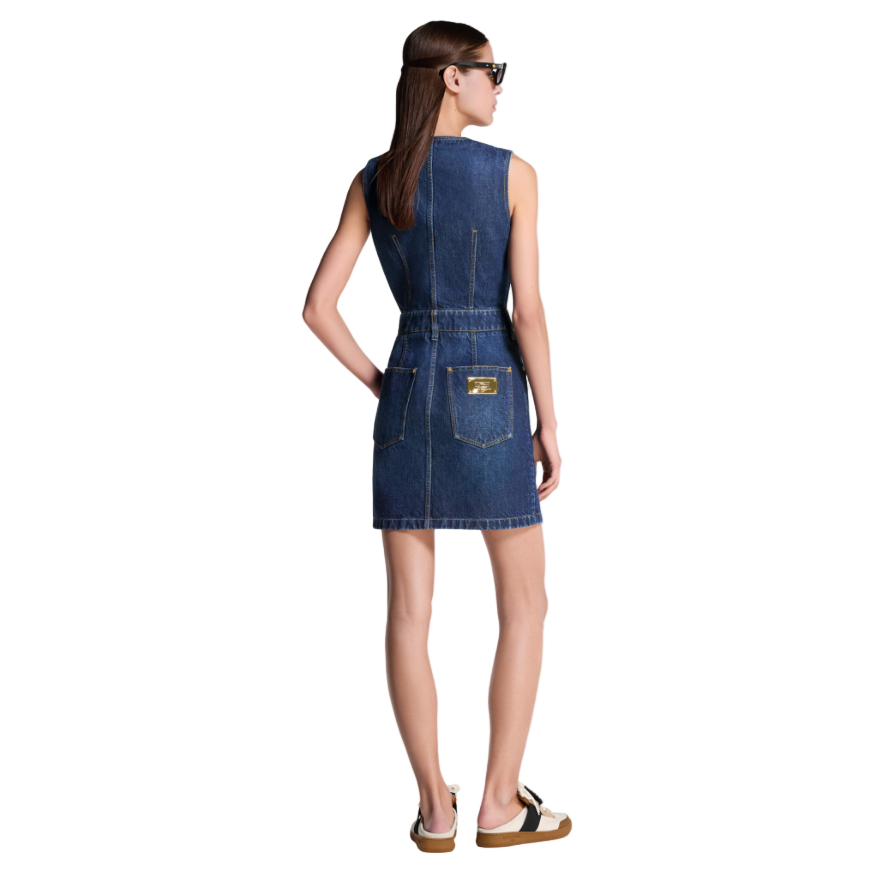 LOUIS VUITTON Button Front Washed Denim Dress Indigo. Size 44