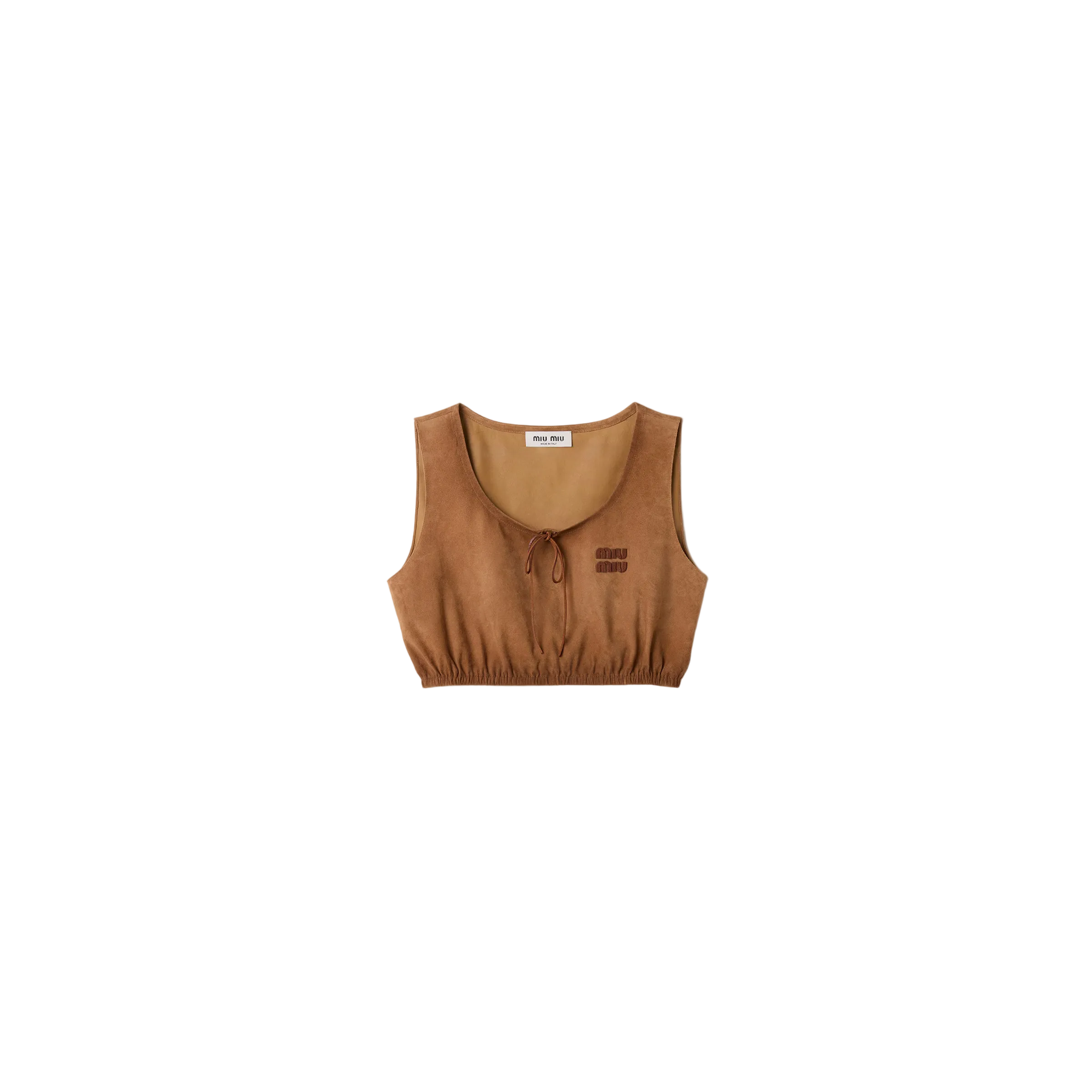 Brown sleeveless top on a beige background