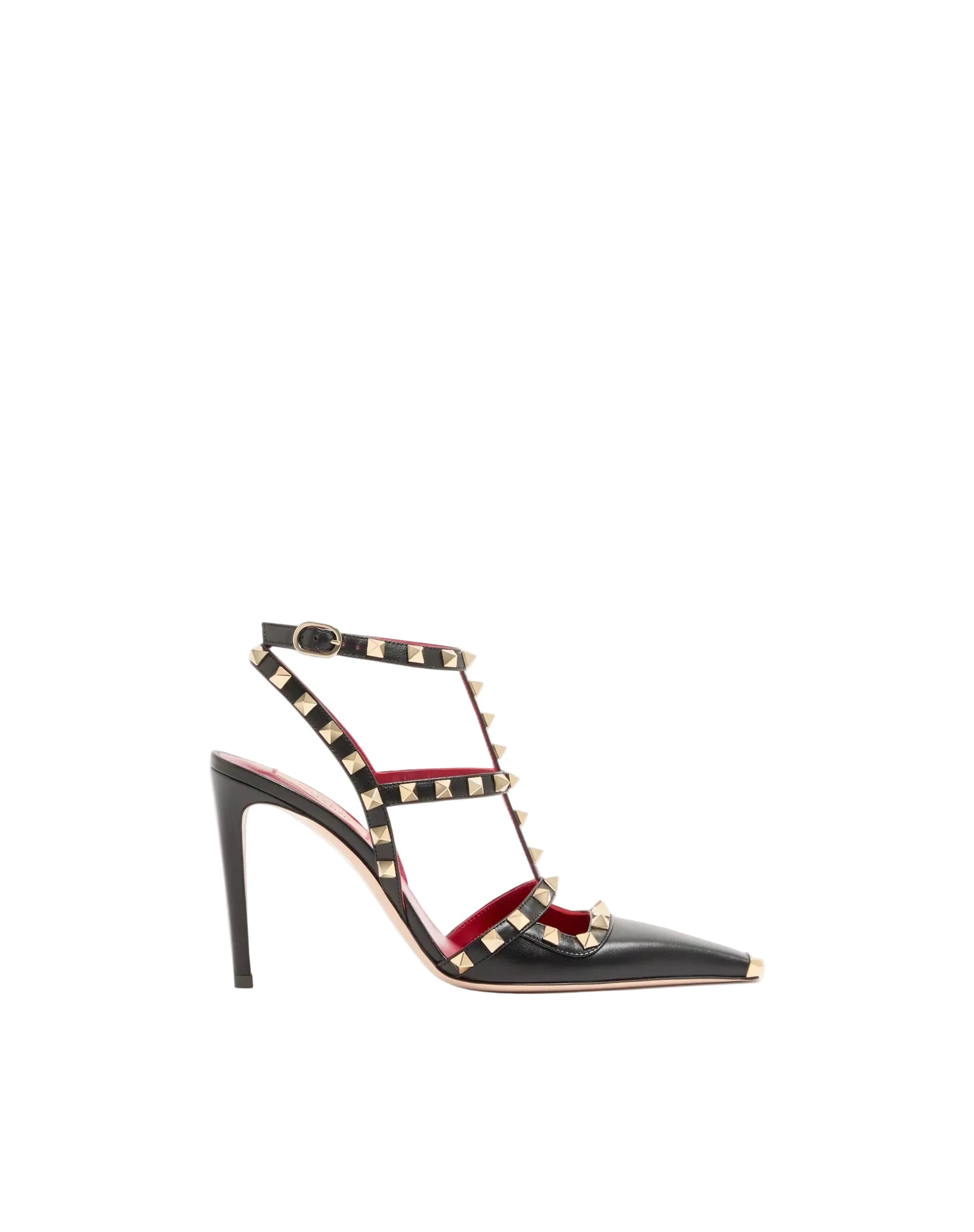 High-heeled shoe with studded design on a white background