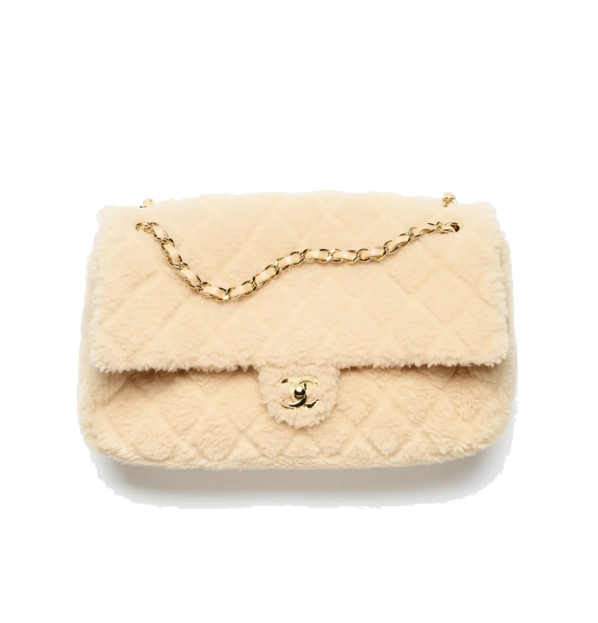 Chanel Maxi Flap Shearling Beige