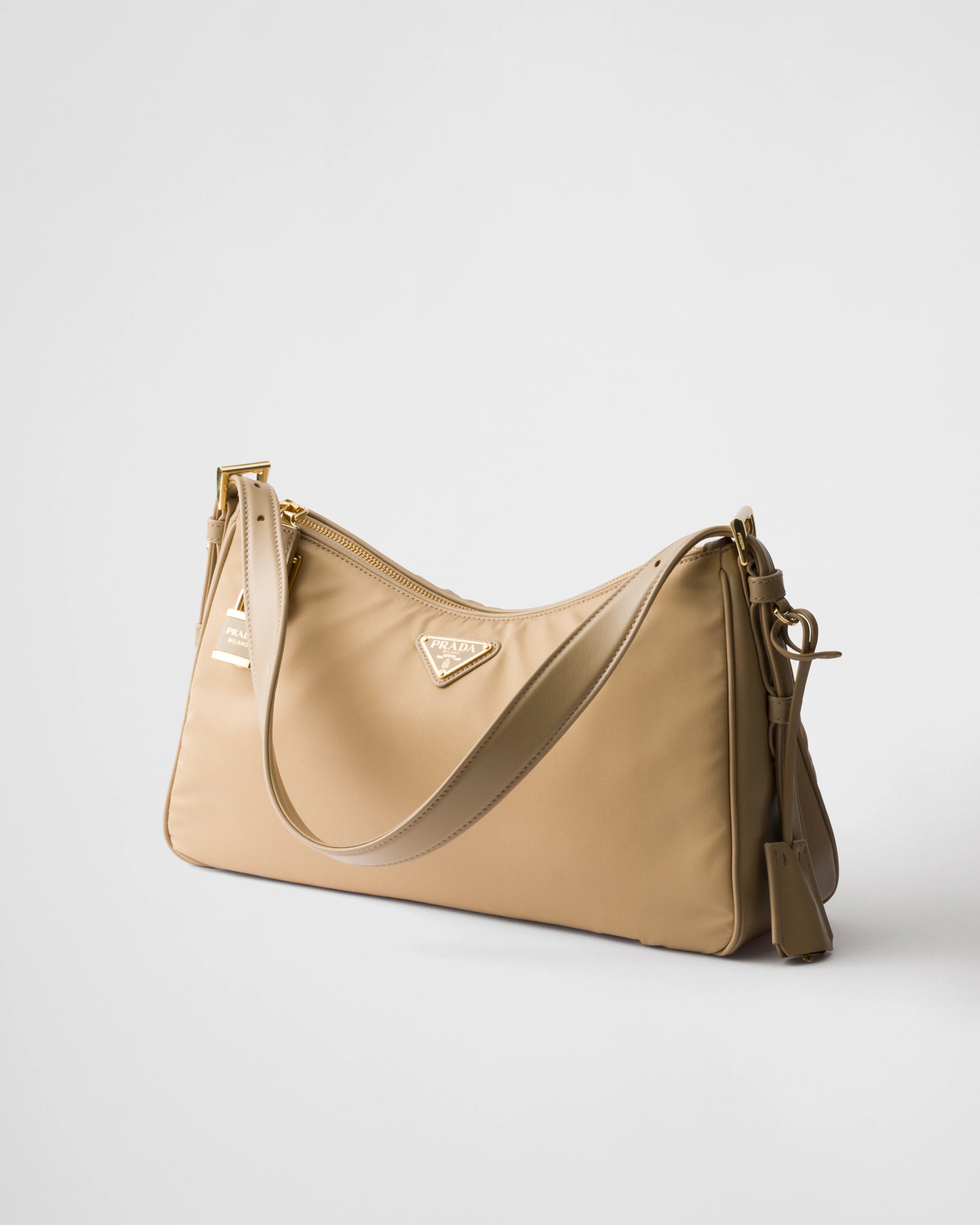 Prada Aimée Large Re-Nylon And Leather Shoulder Bag With Padlock.