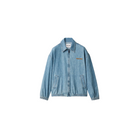 Blue denim jacket on a light beige background