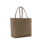A taupe brown leather tote bag by Louis Vuitton Paris, featuring two top handles, a structured rectangular shape, and a small gold logo on the bottom right corner, set against a plain white background.