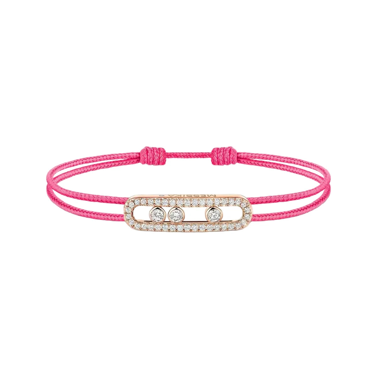 Pink bracelet with a decorative clasp on a white background
