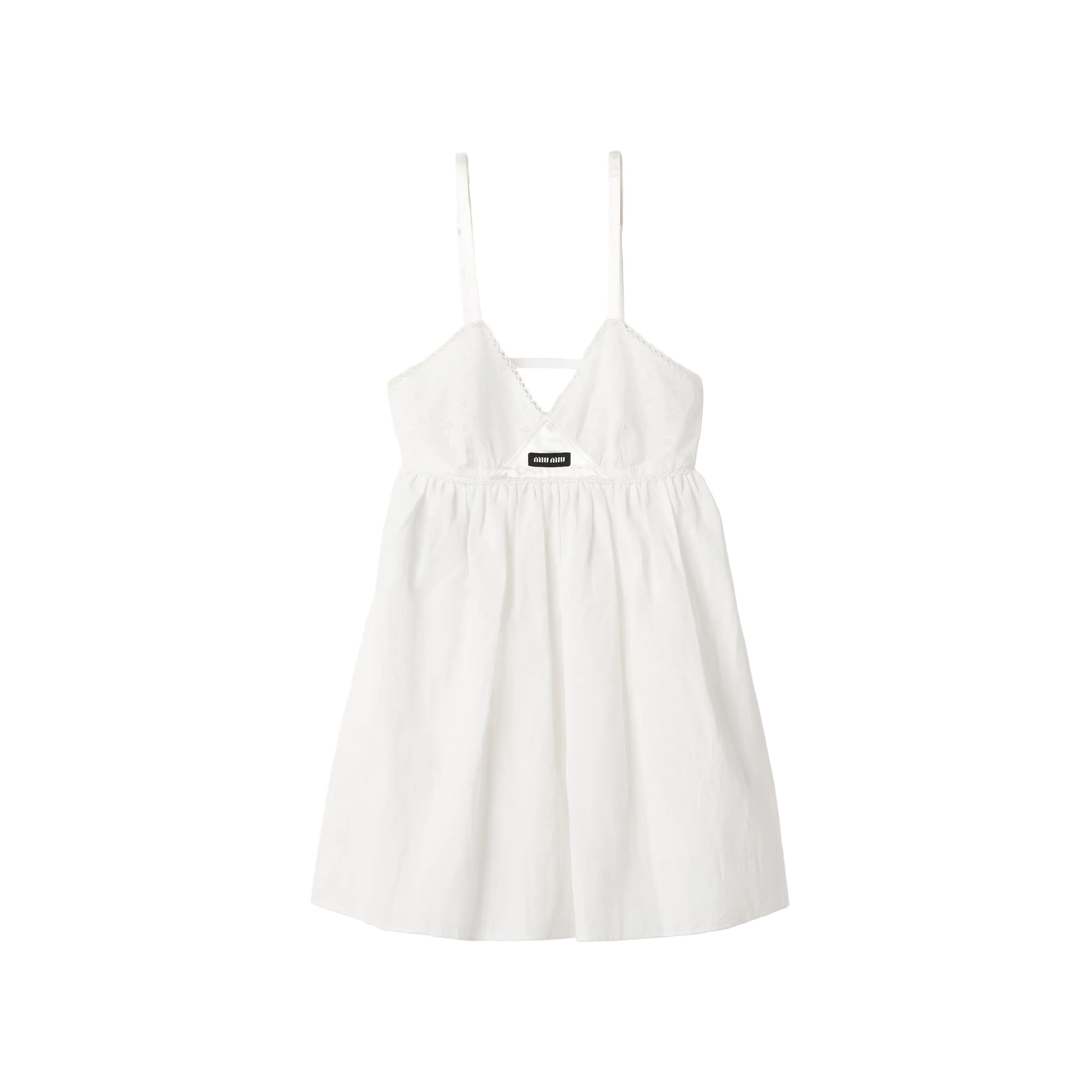 Miu Miu Slubbed Poplin And Eyelet Lace Mini-dress, Woman, White, Size 36